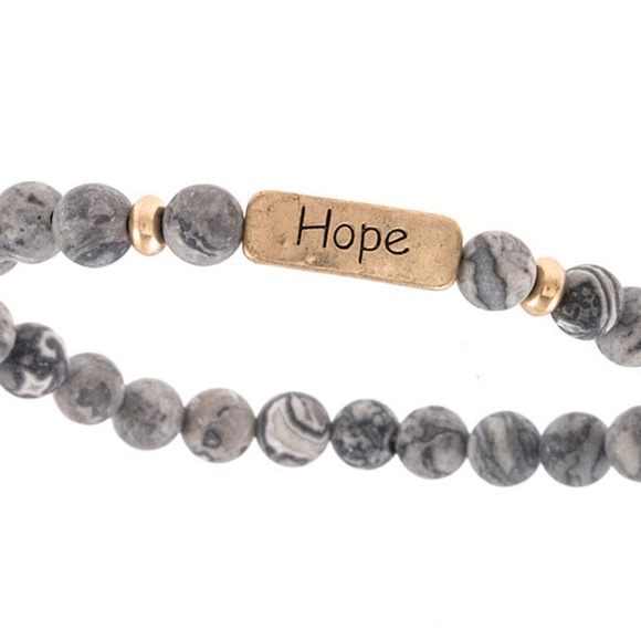 sunsparkles Jewelry - Grey “Hope” etched beaded bracelet